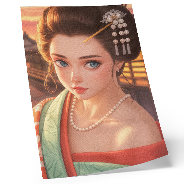 Wandposter Portret van een vrouw in traditionele klederdracht met parels.