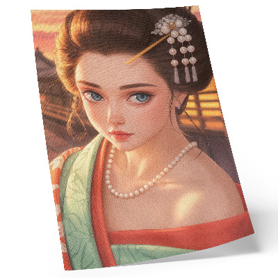 Wandposter Portret van een vrouw in traditionele klederdracht met parels.