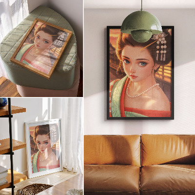 Wandposter Portret van een vrouw in traditionele klederdracht met parels.