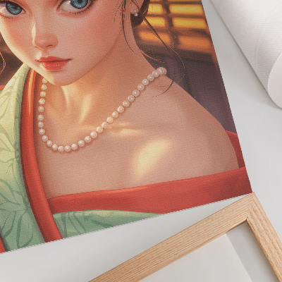 Wandposter Portret van een vrouw in traditionele klederdracht met parels.