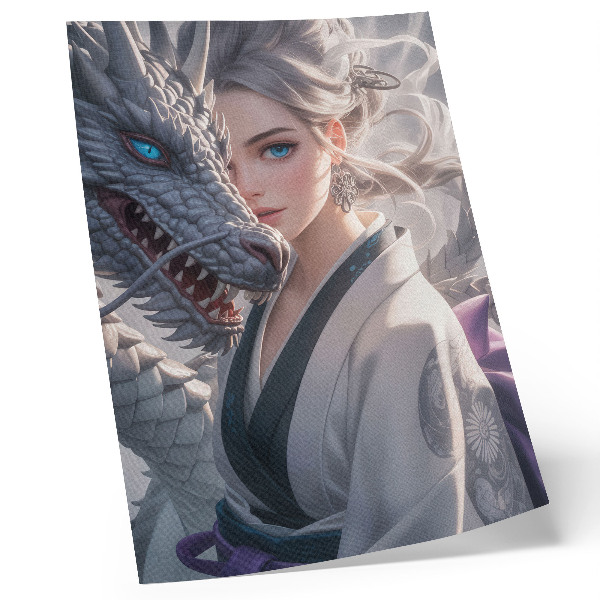 Poster Zilveren draak met delicate details