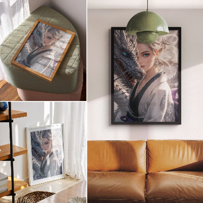 Poster Zilveren draak met delicate details
