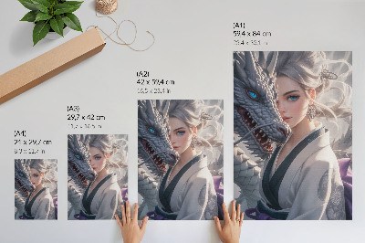 Poster Zilveren draak met delicate details