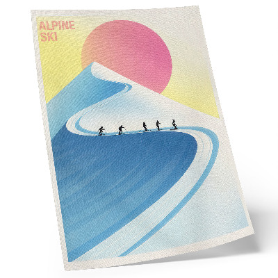Poster Een minimalistische scène met skiërs en de lucht.