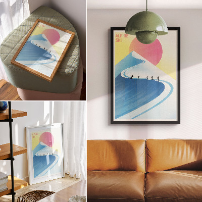 Poster Een minimalistische scène met skiërs en de lucht.