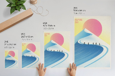 Poster Een minimalistische scène met skiërs en de lucht.