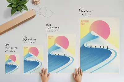 Poster minimalistische scène met skiërs en de lucht