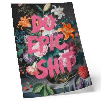 Wandposter Roze letters op een achtergrond van kleurrijke bloemen.