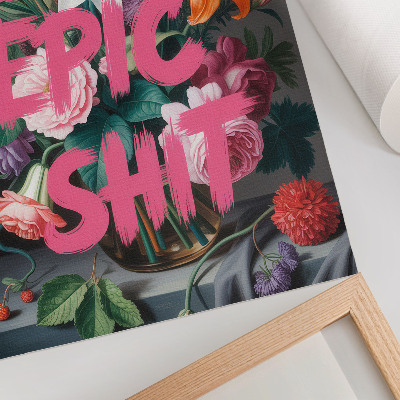 Wandposter Roze letters op een achtergrond van kleurrijke bloemen.