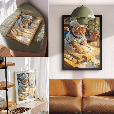 Decoratieve poster Schattige chef-kokkat omringd door potplanten