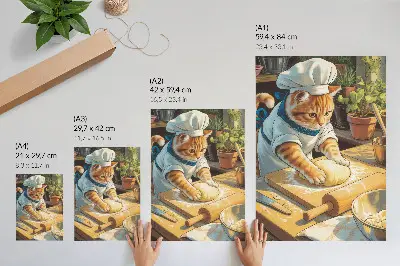 Decoratieve poster met een schattige chef-kokkat omringd door potplanten