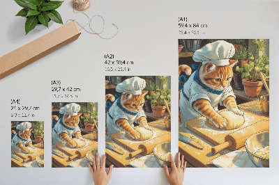 Decoratieve poster Schattige chef-kokkat omringd door potplanten