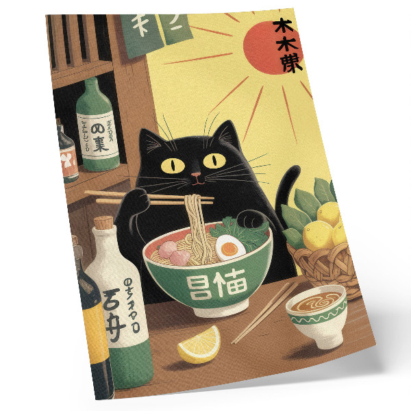 Wandposter Kat met ramen en citroenen, Japans thema, tijdloze sfeer