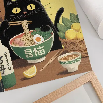 Wandposter kat met ramen en citroenen in Japanse stijl met tijdloze sfeer