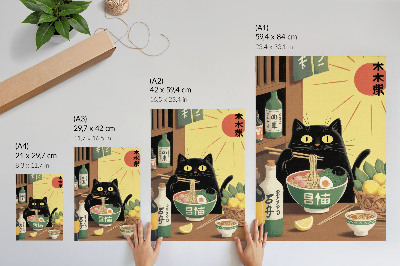 Wandposter Kat met ramen en citroenen, Japans thema, tijdloze sfeer