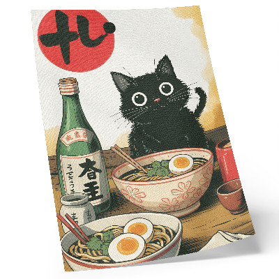 Poster Zwarte kat ramen sake fles Japans motief