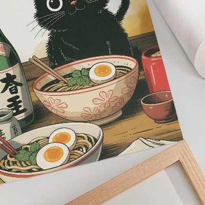 Poster Zwarte kat ramen sake fles Japans motief
