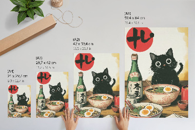 Poster Zwarte kat ramen sake fles Japans motief
