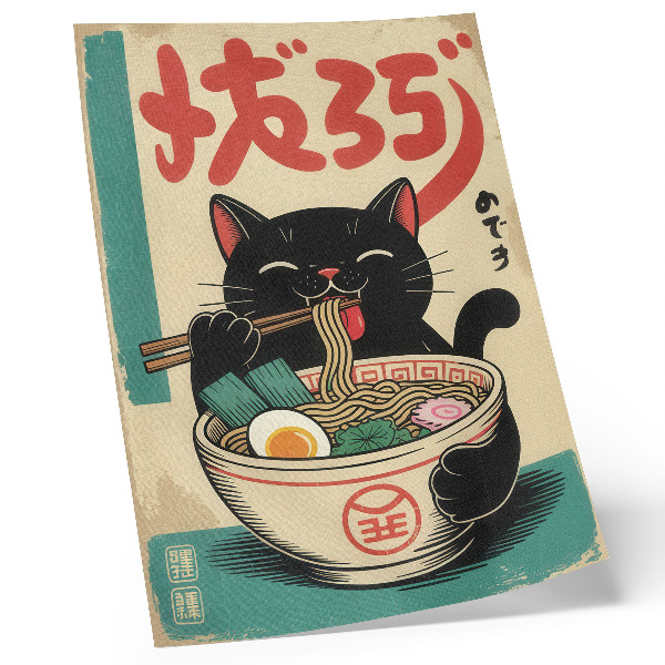 Decoratieve poster Zwarte kat ramenkom, Japanse retro-inspiratie