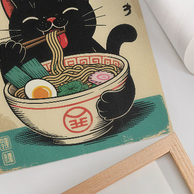 Decoratieve poster Zwarte kat ramenkom, Japanse retro-inspiratie