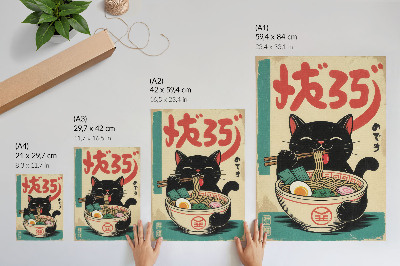 Decoratieve poster Zwarte kat ramenkom, Japanse retro-inspiratie