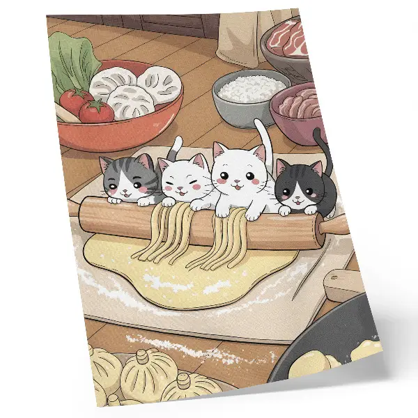Wandposter kittens in de keuken met een warm kleurenpalet