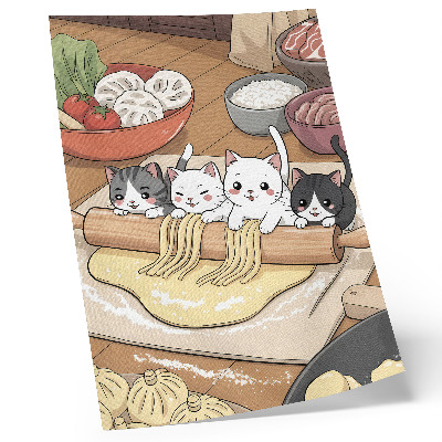 Wandposter Kittens in de keuken, illustratie met een warm kleurenpalet