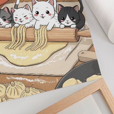 Wandposter Kittens in de keuken, illustratie met een warm kleurenpalet