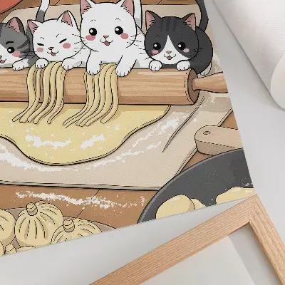 Wandposter kittens in de keuken met een warm kleurenpalet
