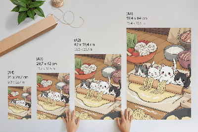 Wandposter Kittens in de keuken, illustratie met een warm kleurenpalet