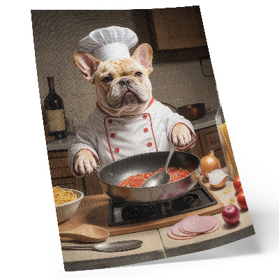 Poster Bulldog in de keuken, grappige, surrealistische stijl