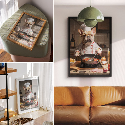 Poster Bulldog in de keuken, grappige, surrealistische stijl