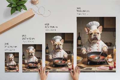 Poster Bulldog in de keuken, grappige, surrealistische stijl