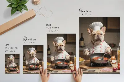 Poster bulldog in de keuken in grappige surrealistische stijl