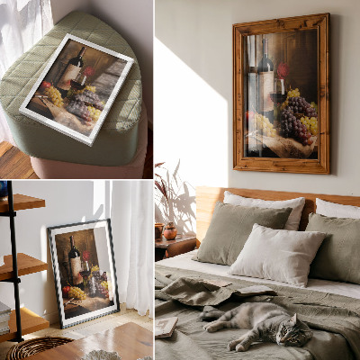Wandposter Fles wijn, druiven, appel, rosé, elegantie