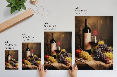 Wandposter Fles wijn, druiven, appel, rosé, elegantie