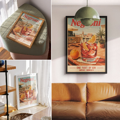 Poster Sinaasappelsap op het terras, retro-sfeer