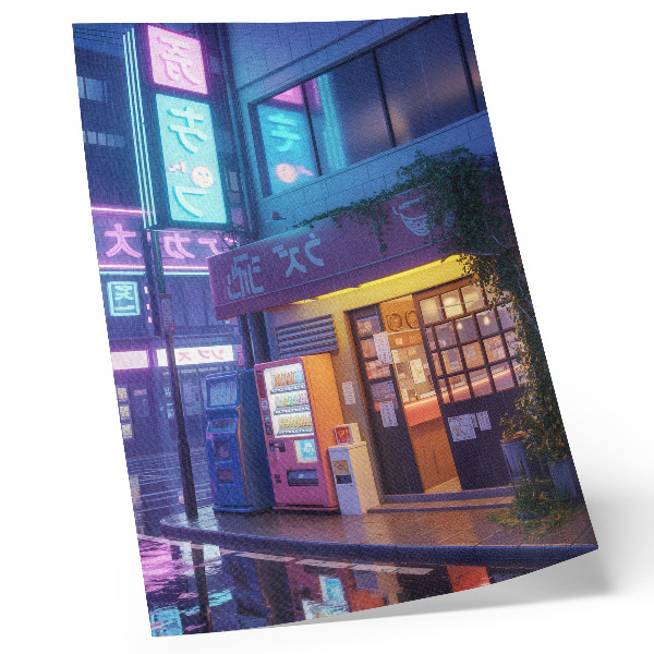 Poster Neonregen, sfeervolle ambiance, kleurrijke lichten