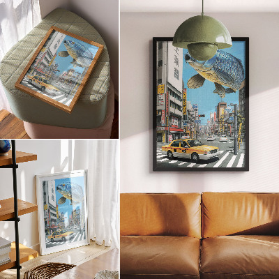 Decoratieve poster Stedelijk surrealisme, vissen, moderne straat