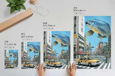 Decoratieve poster Stedelijk surrealisme, vissen, moderne straat