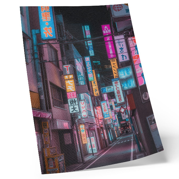 Wandposter Turkooizen en roze neonlichten van de nachtelijke stad