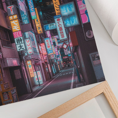 Wandposter Turkooizen en roze neonlichten van de nachtelijke stad