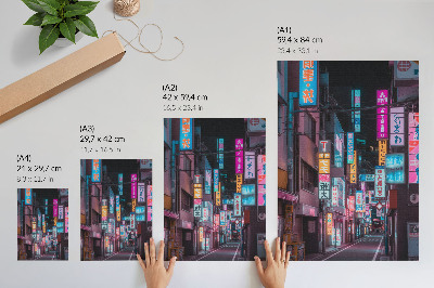 Wandposter Turkooizen en roze neonlichten van de nachtelijke stad