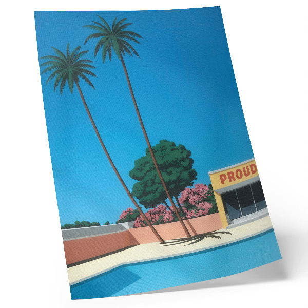 Wandposter Blauwe lucht, palmbomen, zwembad in moderne stijl