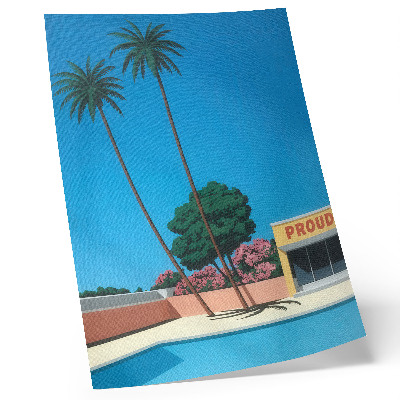 Wandposter Blauwe lucht, palmbomen, zwembad in moderne stijl