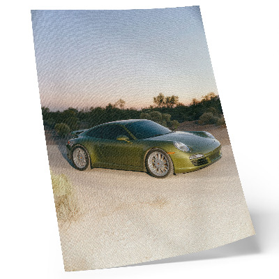 Wandposter Sportwagen groene woestijn zonsondergang