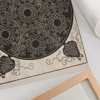 Decoratieve poster van De vierde knoop door Albrecht Dürer met 7 ronde knoopgroepen met zwarte centra uit circa 1506