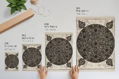 Decoratieve poster van De vierde knoop door Albrecht Dürer met 7 ronde knoopgroepen met zwarte centra uit circa 1506