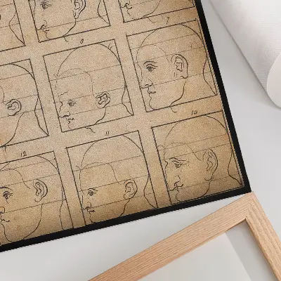Decoratieve poster twaalf menselijke profielen in omtrek van de tekening door Albert Dürer uit circa 1794