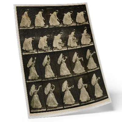 Wandposter Vrouw die een mand optilt en met een zakdoek zwaait naar een werk van Eadweard Muybridge uit circa 1887